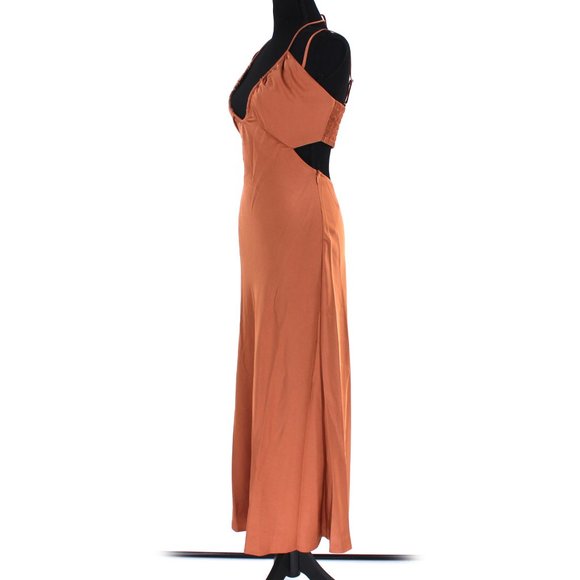 A.L.C. Sienna Halter Neck Strappy Slip Midi Dress 0 Rawhide Tan Satin XS NEW - Picture 5 of 9